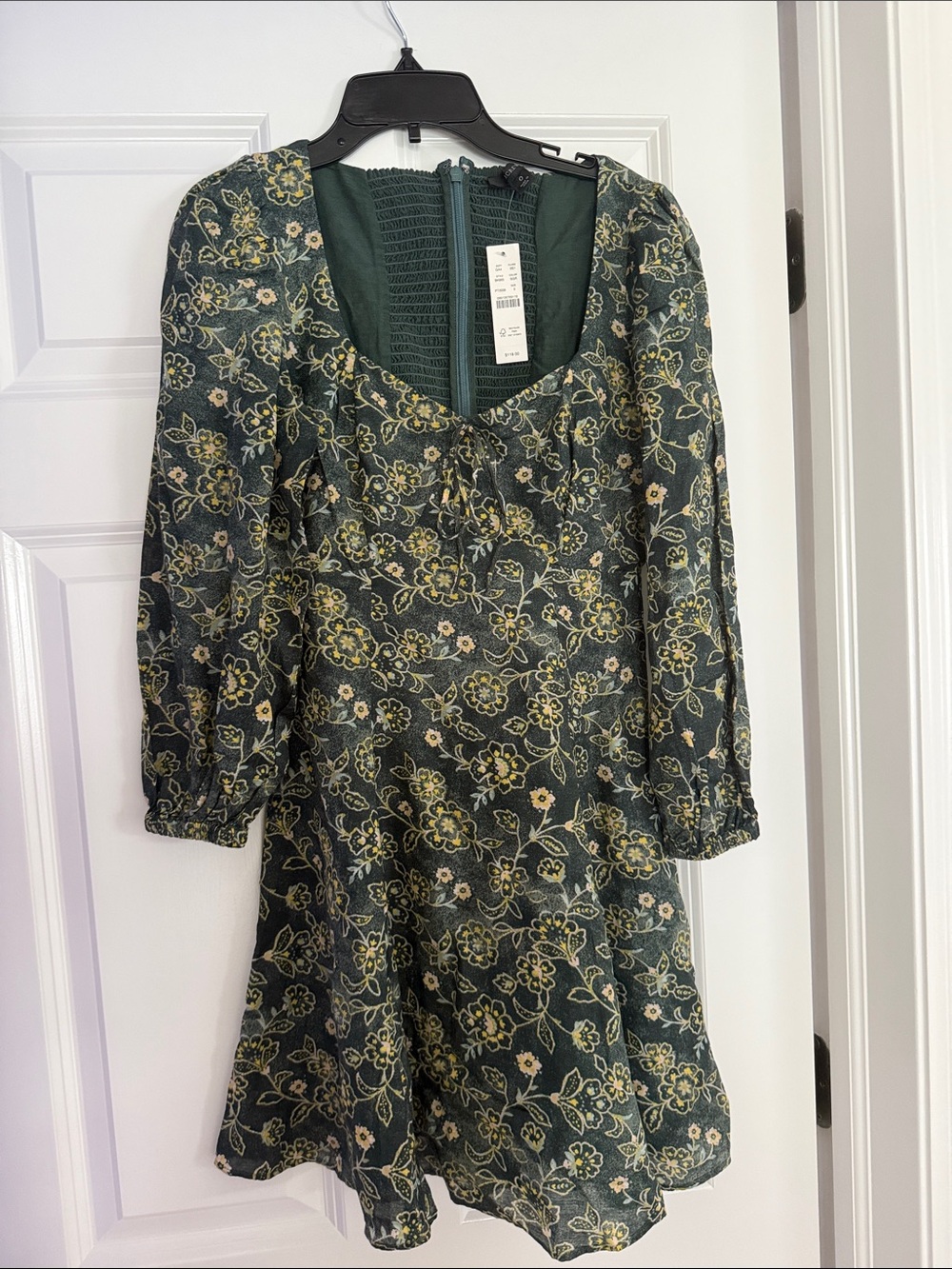 Floral Green Long Sleeve Mini Dress